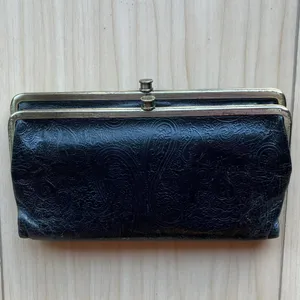 HOBO INTERNATIONAL~LAUREN~VINTAGE HYDE Leather Clutch Double Frame Wallet BLACK thumbnail 3