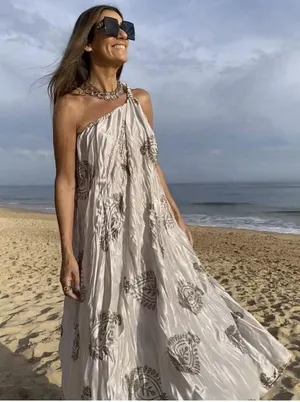 Zara dress maxi oversize fit boho blogger prints casual summer vacation wedding thumbnail 2