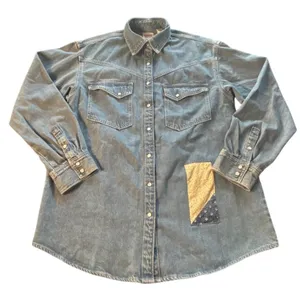 Levi's Premium Dorsey Patchwork Western Shirt Sm Pearl Snaps NWT Oversized Baggy thumbnail 4