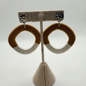 Boho Beachy Relaxed Coastal Earth Colors Hoop Earrings OS Gold White thumbnail 1