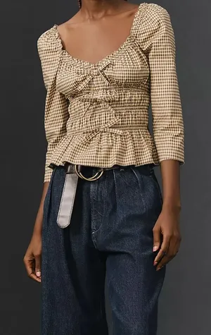 REFORMATION Lauryn Top‎ Gingham In brown Size 10 NWT thumbnail 1