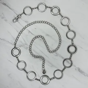 Rhinestone Open Hoop Circle Silver Tone Chain Link Belt One Size (OS) ✨ thumbnail 2