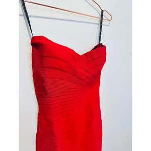 HERVE LEGER Fire Red Isla Signature Bandage Strapless Sleek Sculpted Dress sz S thumbnail 3