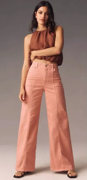 Maeve Anthropologie Delaney Clean-Seamed High-Rise Wide-Leg Jeans in Salmon Pink thumbnail 1