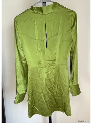Reformation Alaine Dress Satin Long Sleeve Mini Green Size 0 thumbnail 3