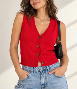 GAP Red Button Front Sweater Vest Preppy Y2K Knit Back-to-School thumbnail 1