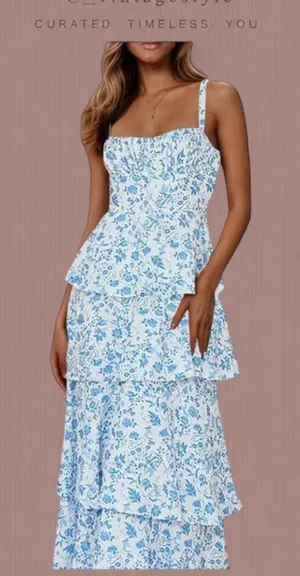 Amazon blue and white floral maxi dress thumbnail 1