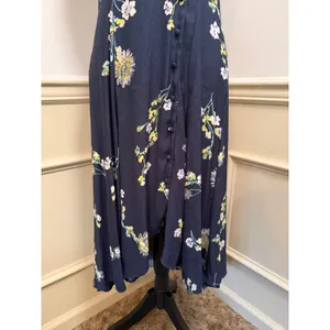 Free People Lost In You Floral Midi Dress Navy Blue High-Low Boho Button Front thumbnail 4