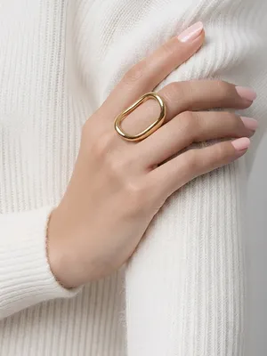 Women’s Stainless Steel Gold Tone Intricate Design Statement Ring Size 8 thumbnail 1