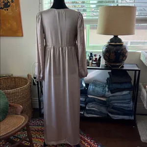 Anyuta Couture Champagne Beige Satin Maternity Photo Baby Shower Boho Maxi Dress thumbnail 2