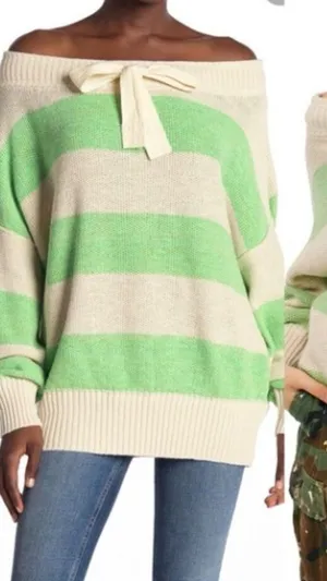 Free People Cassidy Off The Shoulder Sweater Size XS Striped Oversized thumbnail 1