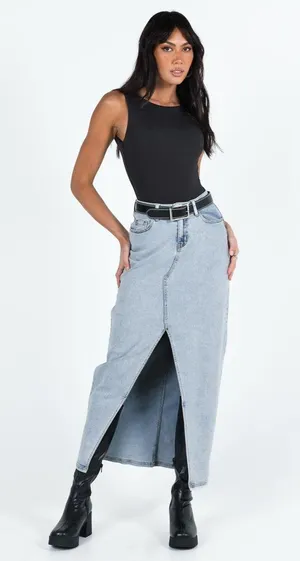 Princess Polly Denim Maxi Skirt Light Wash thumbnail 2