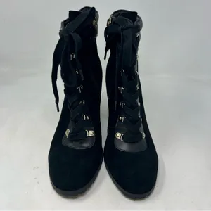 WHBM Becca Combat Boots Womens US 9M Black Suede Lace Up Block Heel thumbnail 2