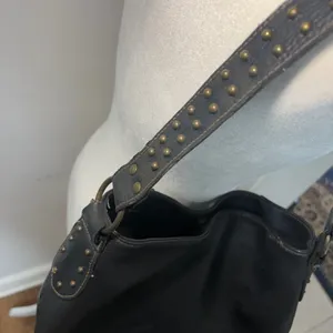 Y2K Black Studded Faux Leather Hobo‎ Shoulder Bag Brass Hardware Western Boho thumbnail 10