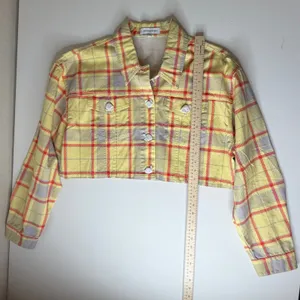WeWoreWhat Cropped‎ Plaid Denim Jacket Size XS/S Streetwear Y2K Light Academia thumbnail 12