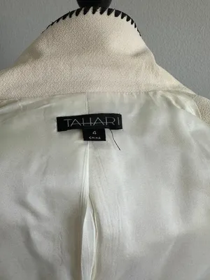 Tahari Womens Wool Blazer Cream Black Contrast Stitch Size 4 Vintage thumbnail 4