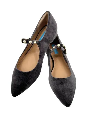 Draper James Abigail Velvet Mary Jane Flats Pearl Embellished Gray Size 8 thumbnail 1