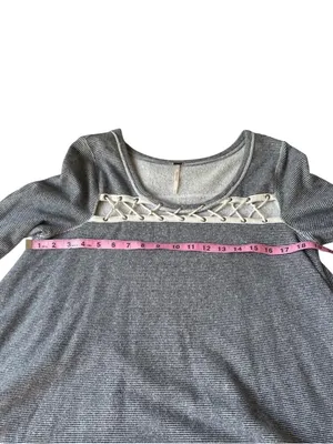 Free People grey and blue striped flowy long sleeve top thumbnail 8