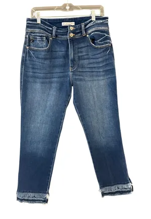 KanCan Women High Rise Skinny Jeans Medium Wash Frayed Fringe‎ Hem Size 30 thumbnail 1