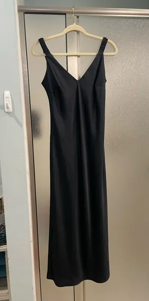 Black satin slip dress midi thumbnail 1