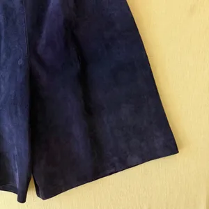 Kenar Vintage 90s High Waisted Suede Leather Pleated Shorts Women 4 Navy Blue thumbnail 10
