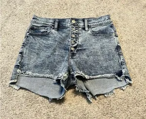 Express Women's Button Fly Shorts Denim Blue Hi-rise Shortie‎ 6 thumbnail 1