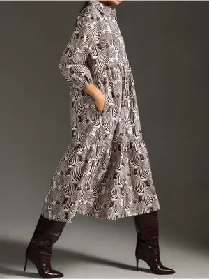 Maeve by Anthropologie | Bettina Tiered Shirt Dress in zebra graphic print thumbnail 2