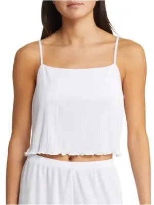 Open Edit Plissé Camisole Top Pajamas White Large L NWT Tie Back Spaghetti Strap thumbnail 1