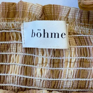 Bohme Brown Beige Plaid Smocked Blouse Size Large NWOT thumbnail 11