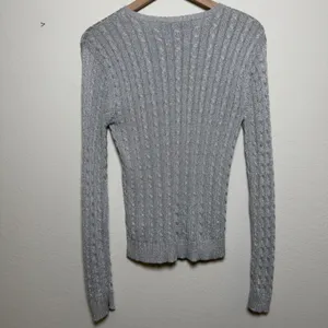 Lauren Ralph Lauren Women SILK Cable Knit Sweater‎ Medium Silver Metallic Preppy thumbnail 7