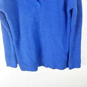 LAUREN RALPH LAUREN Blue Waffle Knit Long Sleeve V-Neck Sweater Small Cabincore thumbnail 7