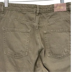 ZARA High-Waisted Wide-Leg Jeans – Olive Green with Raw Hem thumbnail 4