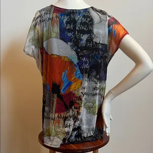 J Brand Multicolor Graphic Women's Blouse with sheer overlay thumbnail 3