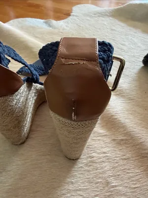 Steve Madden Navy Braided Espadrille Wedges with Tan Trim thumbnail 2