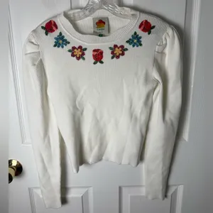 Farm Rio Off-White Flower Embroidery Knit Top S thumbnail 2