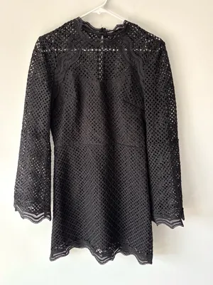 Aqua Black Crochet Lace Mini Dress Bell Sleeves Whimsigoth thumbnail 2