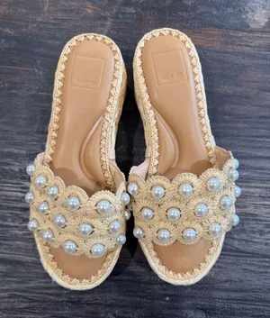 Dolce Vita caper pearl light nature raffia platform slide sandals thumbnail 1