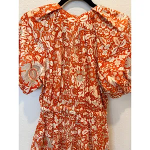 Ulla Johnson Olina Dress Orange White Floral Puff Sleeve Tiered Midi Dress Sz 2 thumbnail 6