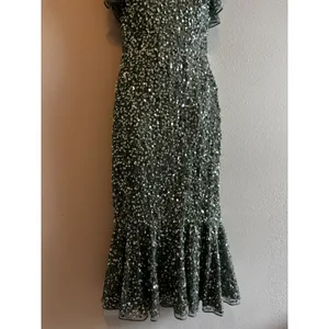 NWT $398 Mac Duggal Sequin‎ Midi Dress 2 Sage Green Flutter Sleeve Trumpet 10801 thumbnail 9