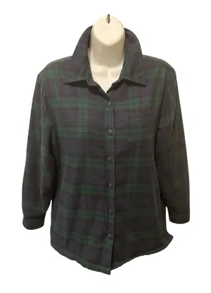 L.L. Bean Scotch Plaid Flannel Shacket Sherpa-Lined XS Green Navy Button Up Cozy thumbnail 1