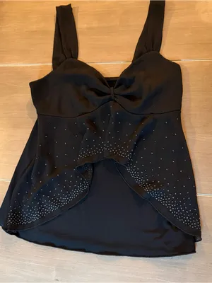 Vintage Y2K IZ Byer California Black Rhinestone Party Tank Top Large USA thumbnail 1