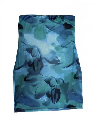 SHEIN Mesh Abstract Print Bodycon Mini Dress Blue Green Y2K Sleeveless Size L thumbnail 2
