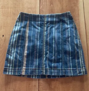 Wild Fable Blue Striped‎ Denim Mini Skirt Size 2 Back Zip Stretch A-Line Retro thumbnail 1