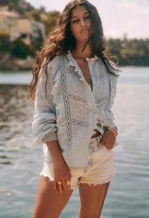 Sézane 💕💕 Irma Shirt ~ Light Blue/Ecru FR 34 = US 2 thumbnail 6