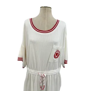 Anthropologie Waffle Knit Romper Varsity Stripe Deep V‎ Back White Red Large thumbnail 4