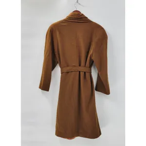 Vintage J. Hilary Wool Coat Womens 4 Belted Camel Brown Long Trench Made in USA thumbnail 3