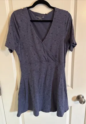 Toad&Co Cue Wrap Short Sleeve Organic Cotton Dress Blue Pattern Medium thumbnail 1