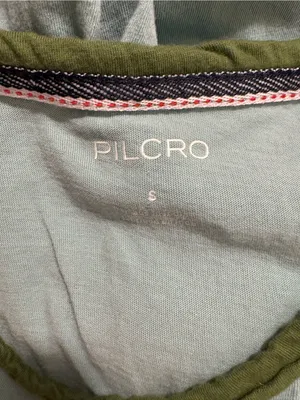 Anthropologie Pilcro Light Aqua Ringer 100% Cotton Tee with Olive Trim thumbnail 4