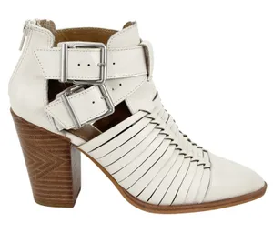 Gianni Bini Cream Leather Caged Ankle Booties cutout Pointed Toe‎ Block Heel 6M thumbnail 1