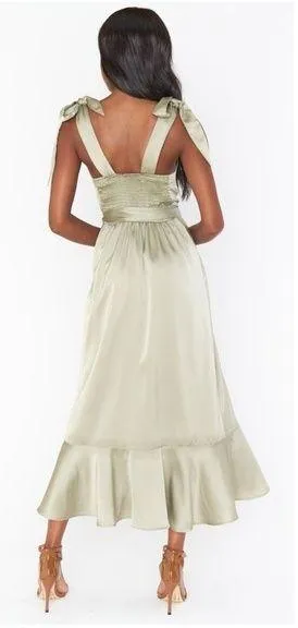 SHOW ME YOUR MUMU Claire Midi Dress In Moss Green Luxe Satin thumbnail 2